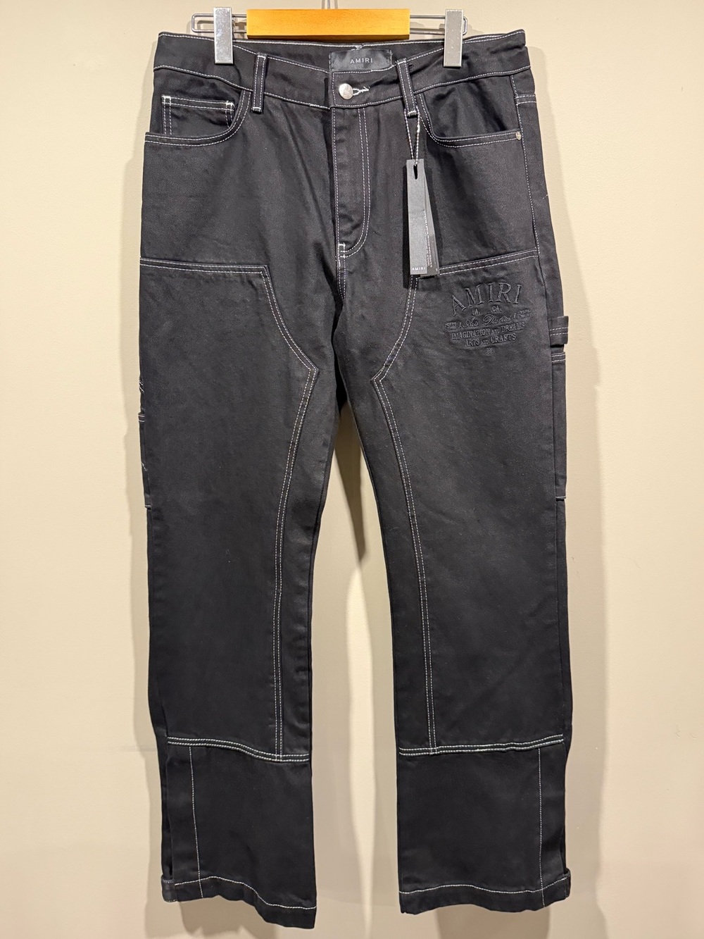 AMIRI Rare mens Black Straight Carpenter Jeans with Contrast white Stitching